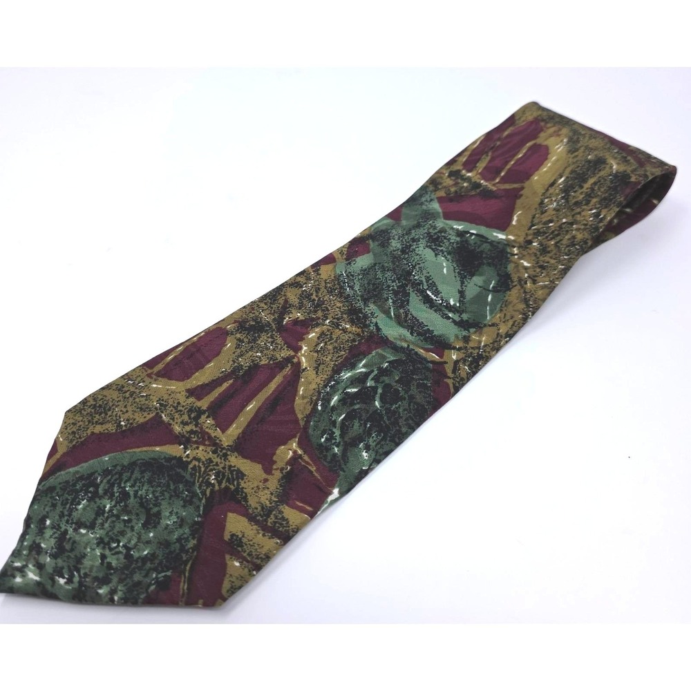 Zamberletti Necktie Mens‎ Burgundy Green Gold Abstract Floral Silk Tie Academia
